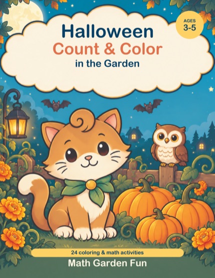 Halloween Count & Color cover art, ages 3–5, 24 garden activities